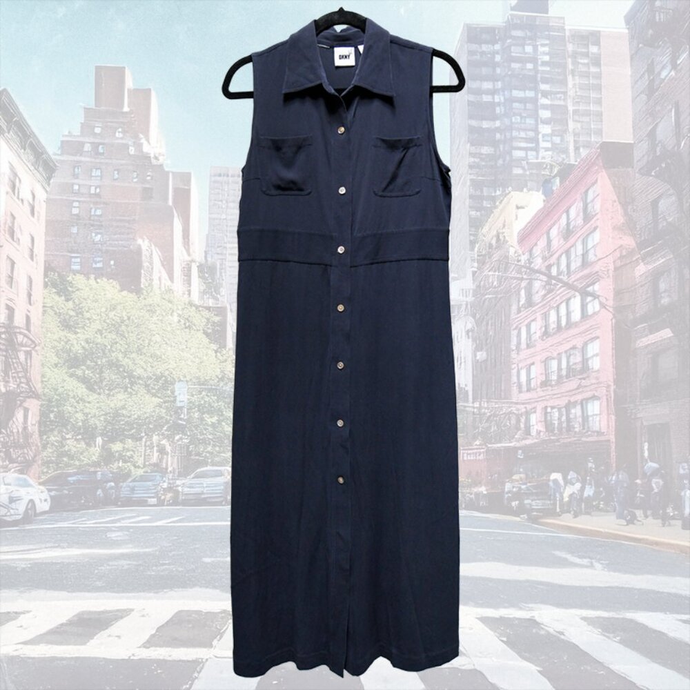 🖤 Vintage DKNY Sleeveless Shirtdress – Navy – M/L